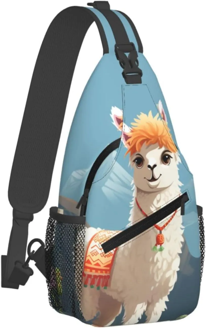 Cute Llama Sling Bag Backpack For Men Cross Chest Bag Crossbody Shoulder Bag Travel Hiking Daypack