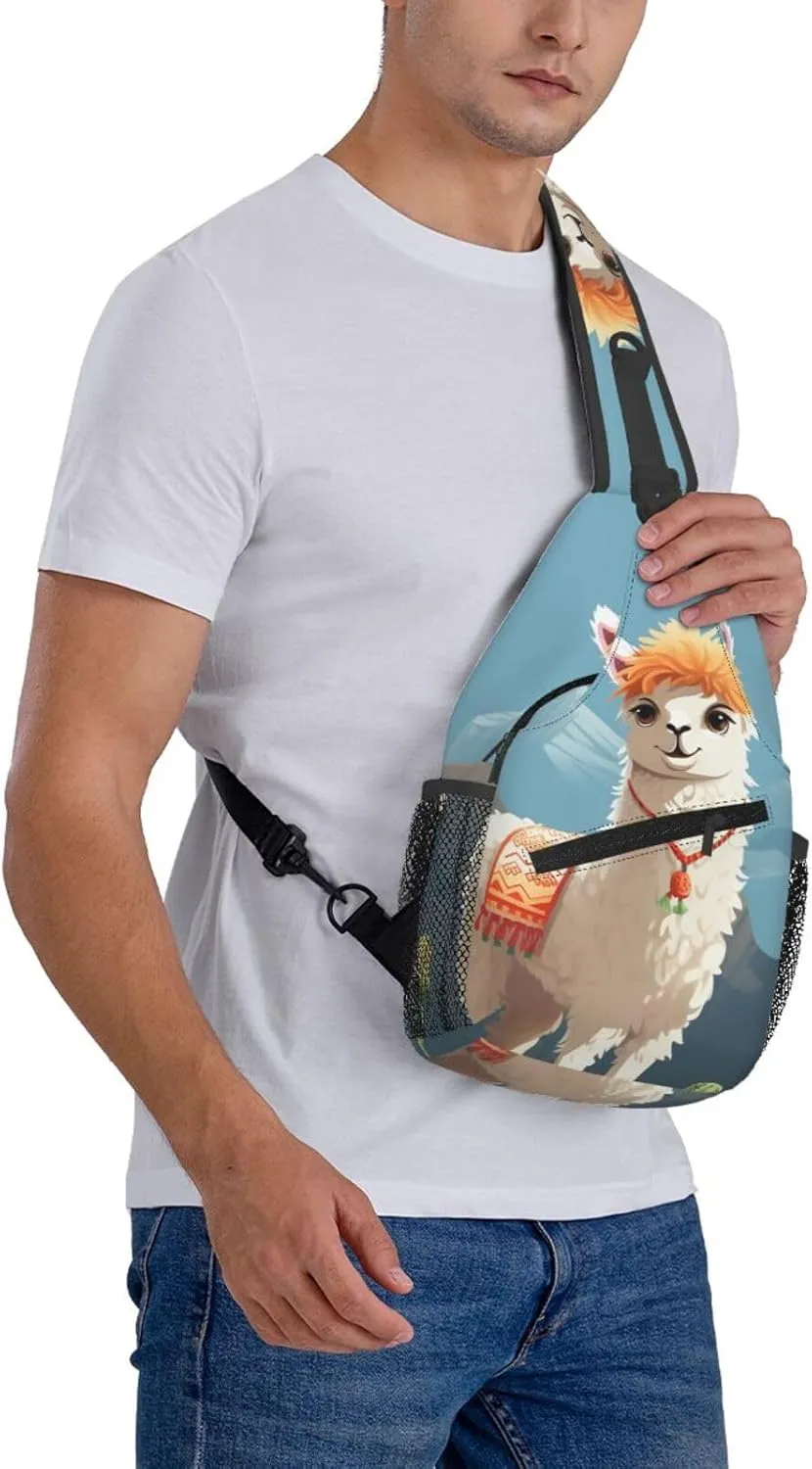 Cute Llama Sling Bag Backpack For Men Cross Chest Bag Crossbody Shoulder Bag Travel Hiking Daypack