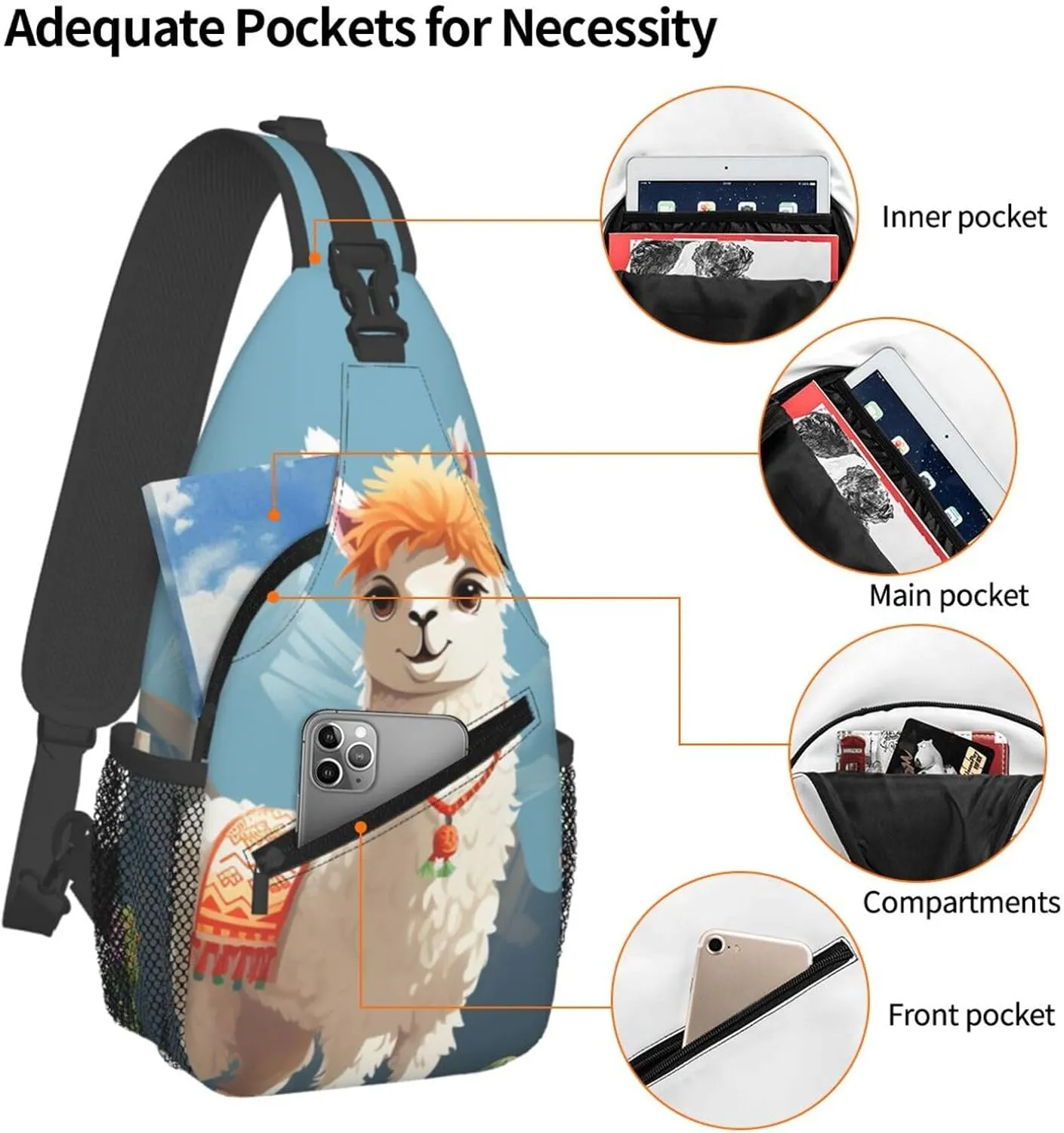 Cute Llama Sling Bag Backpack For Men Cross Chest Bag Crossbody Shoulder Bag Travel Hiking Daypack