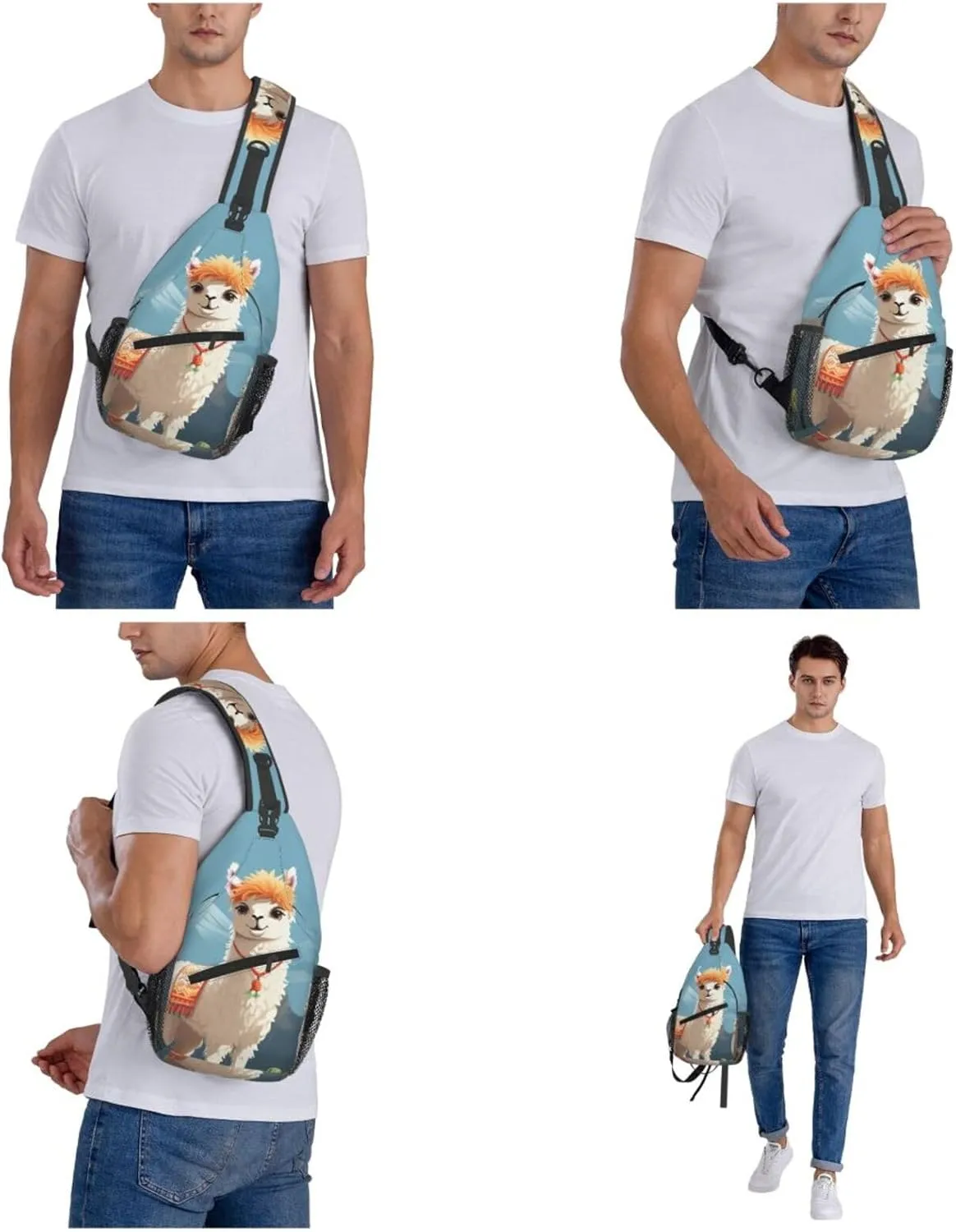 Cute Llama Sling Bag Backpack For Men Cross Chest Bag Crossbody Shoulder Bag Travel Hiking Daypack