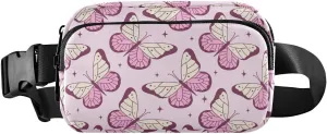 Cute Pink Butterfly Fanny Pack Crossbody Bag for Men Women Belt Bag Bum Bag with Adjustable Strap, Fashion Waist Packs for Travel Running Workout
