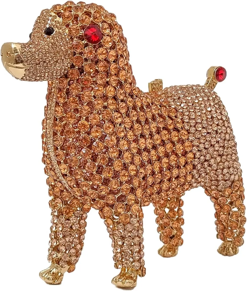 Cute Poodle Evening Bag Dog Rhinestone Purse Animal Crystal Clutch for Party Wedding Prom Handbag
