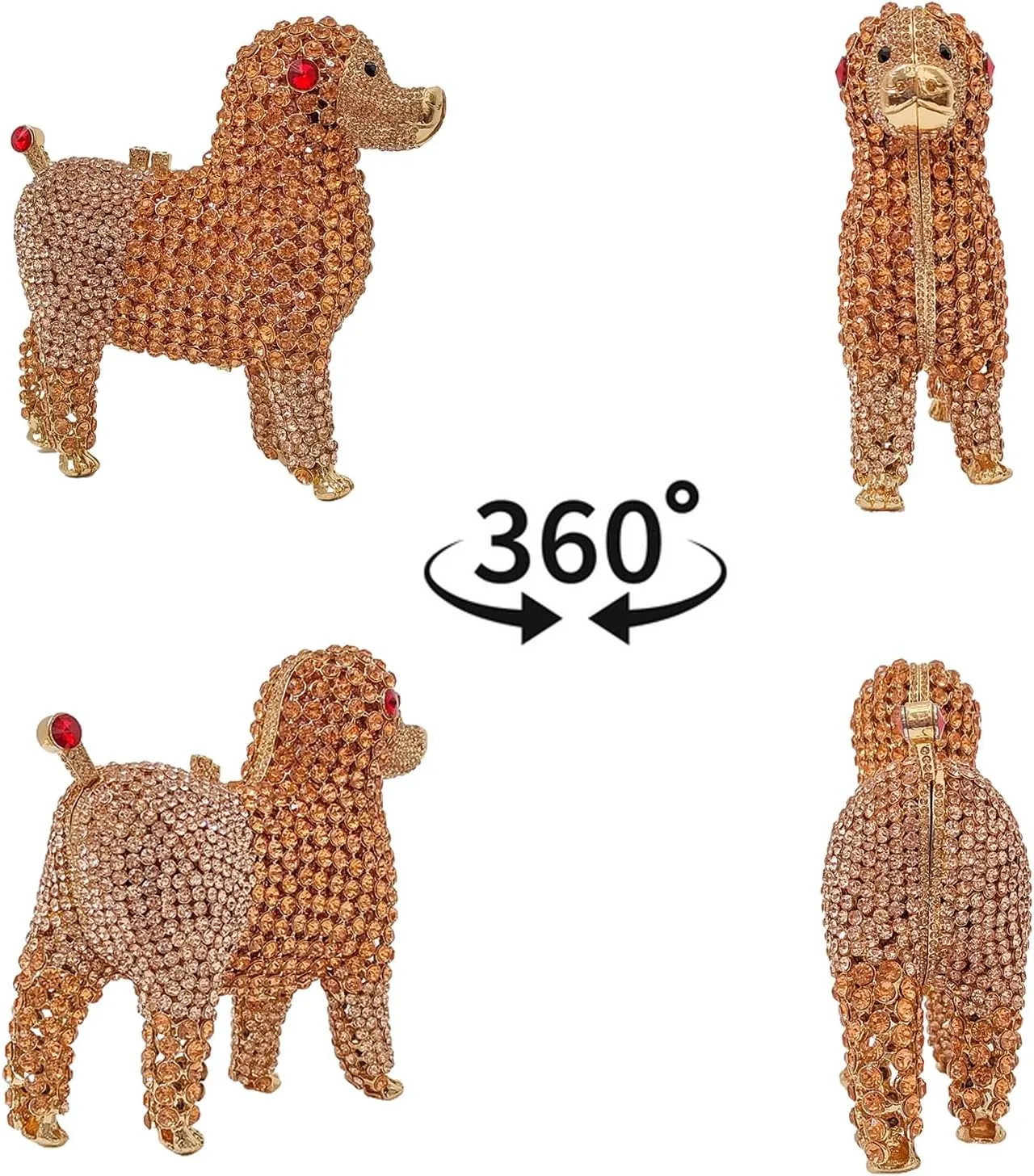 Cute Poodle Evening Bag Dog Rhinestone Purse Animal Crystal Clutch for Party Wedding Prom Handbag
