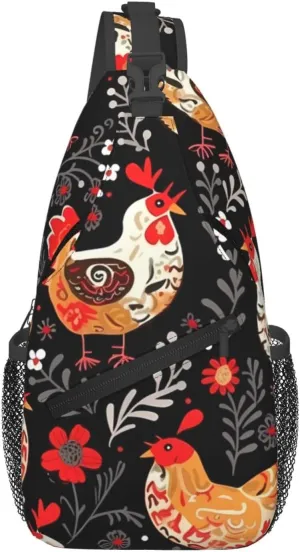 Cute Rooster Chickens Crossbody Bags for Men Women Fashion Sling Backpack Casual Chest Bag Travel Hiking Daypack