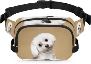 Cute White Dog Durable Waterproof Fanny Pack with Double Zipper Closure - Organize Your Essentials with Ease - Lightweight and Comfortable for Men and Women
