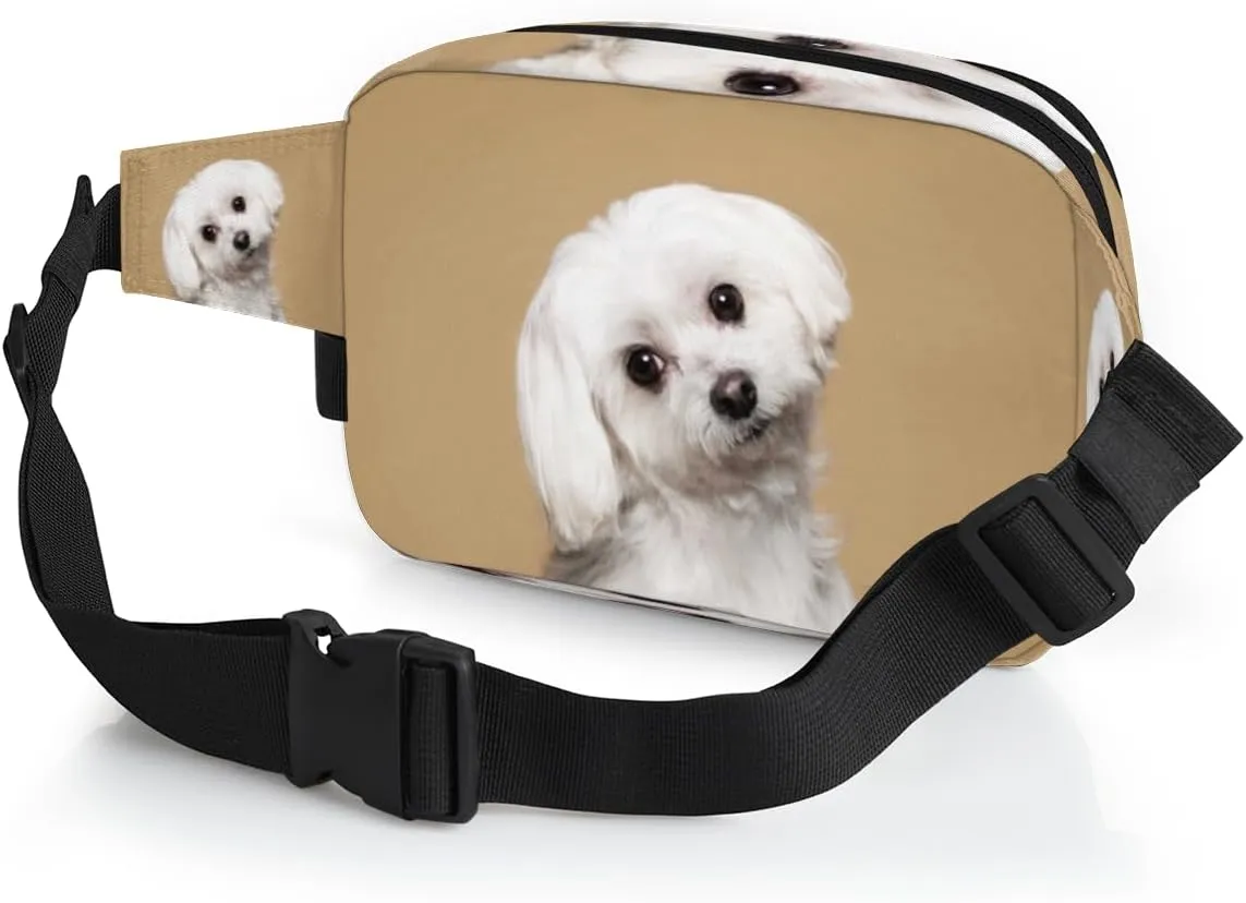 Cute White Dog Durable Waterproof Fanny Pack with Double Zipper Closure - Organize Your Essentials with Ease - Lightweight and Comfortable for Men and Women