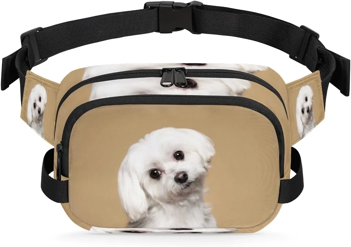 Cute White Dog Durable Waterproof Fanny Pack with Double Zipper Closure - Organize Your Essentials with Ease - Lightweight and Comfortable for Men and Women