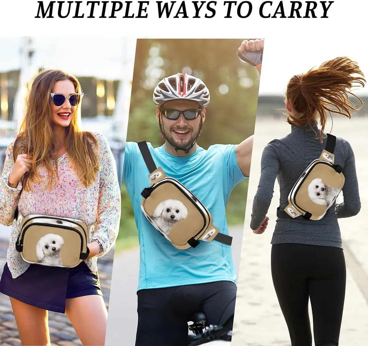 Cute White Dog Durable Waterproof Fanny Pack with Double Zipper Closure - Organize Your Essentials with Ease - Lightweight and Comfortable for Men and Women