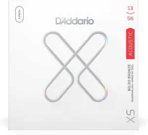 D'Addario Acoustic Guitar Strings, XS 80/20 Bronze Coated, XSABR1356-3P, Medium Gauge 13-56, 6-String Set, Pack of 3