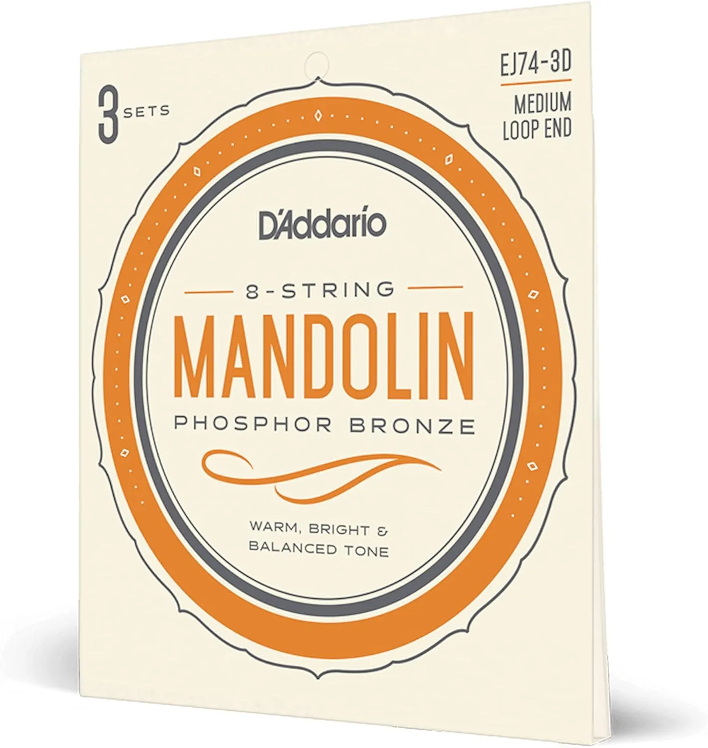 D'Addario Mandolin Strings, Phosphor Bronze, EJ74-3D, Medium Gauge 11-40, 8-String Set, Pack of 3