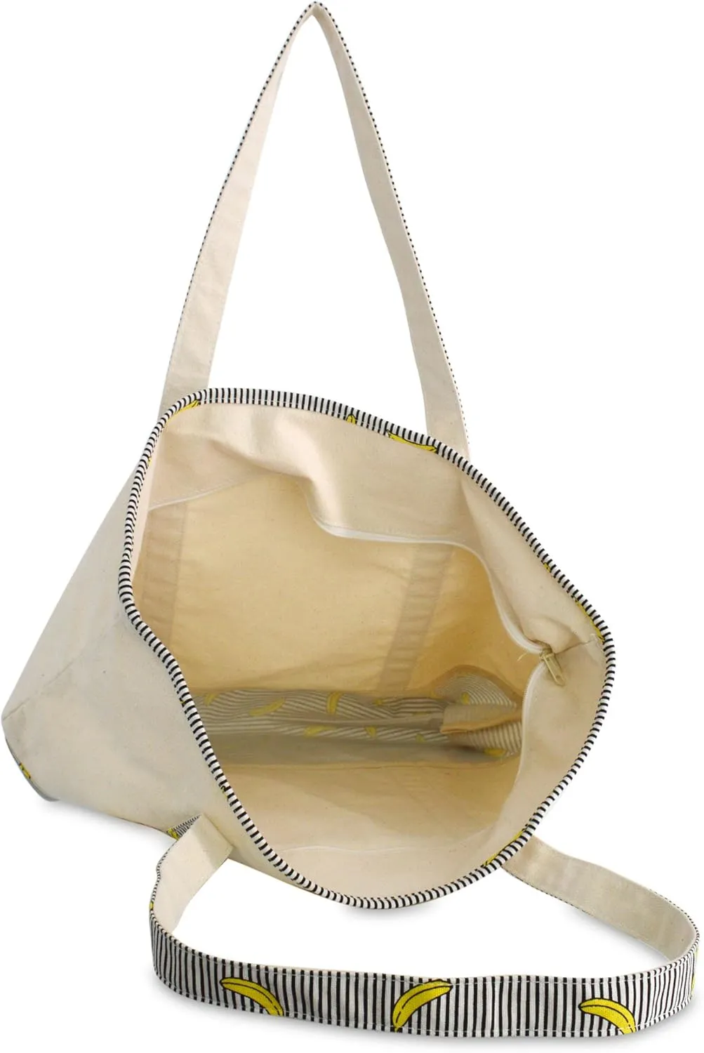 DALIX 22" Shopping Tote Bag in Heavy Cotton Canvas (Zippered Top) Striped Banana