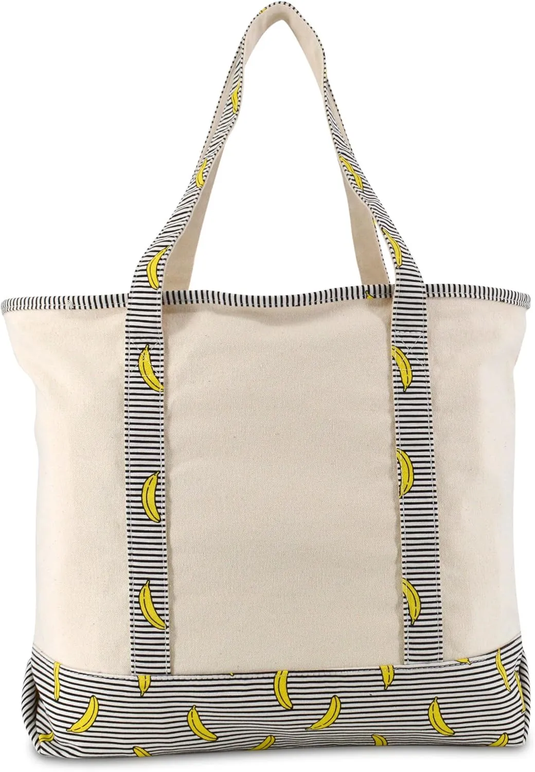 DALIX 22" Shopping Tote Bag in Heavy Cotton Canvas (Zippered Top) Striped Banana
