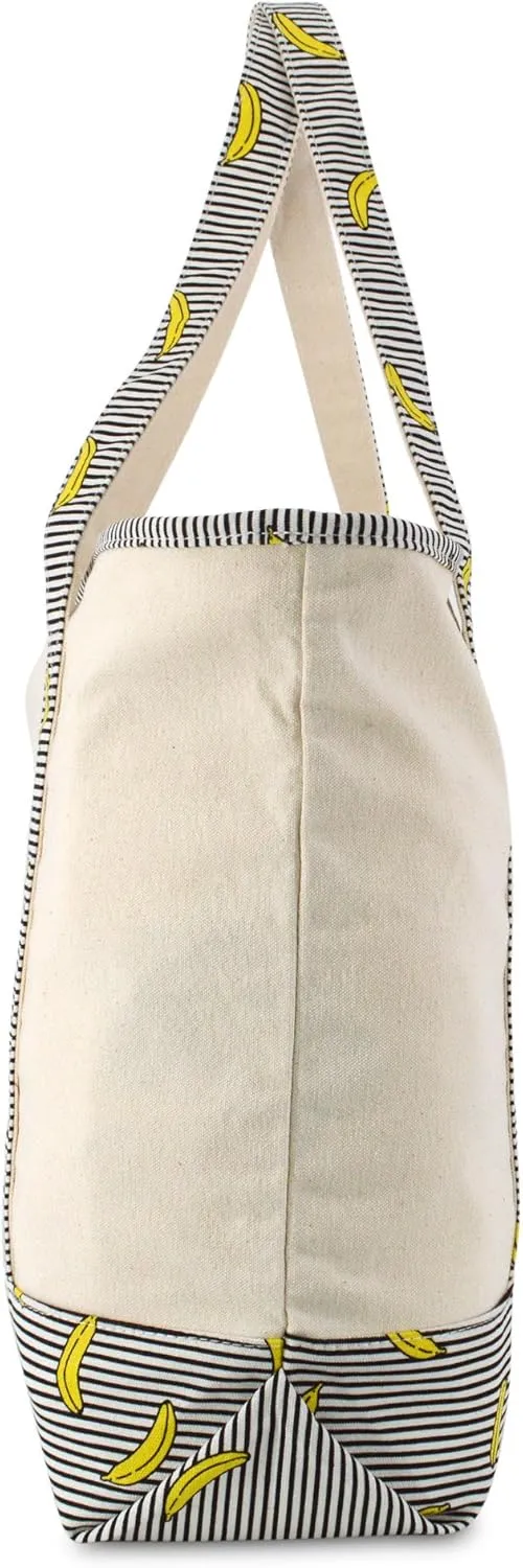 DALIX 22" Shopping Tote Bag in Heavy Cotton Canvas (Zippered Top) Striped Banana