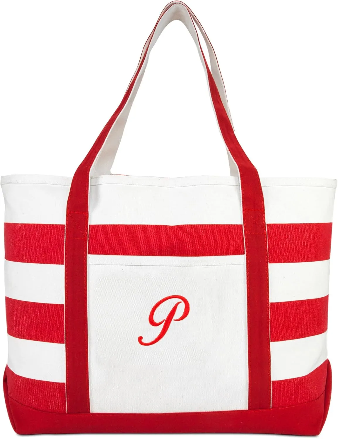 DALIX Beach Tote Bag Shoulder Bags Striped Monogrammed Red Ballent Letter A - Z