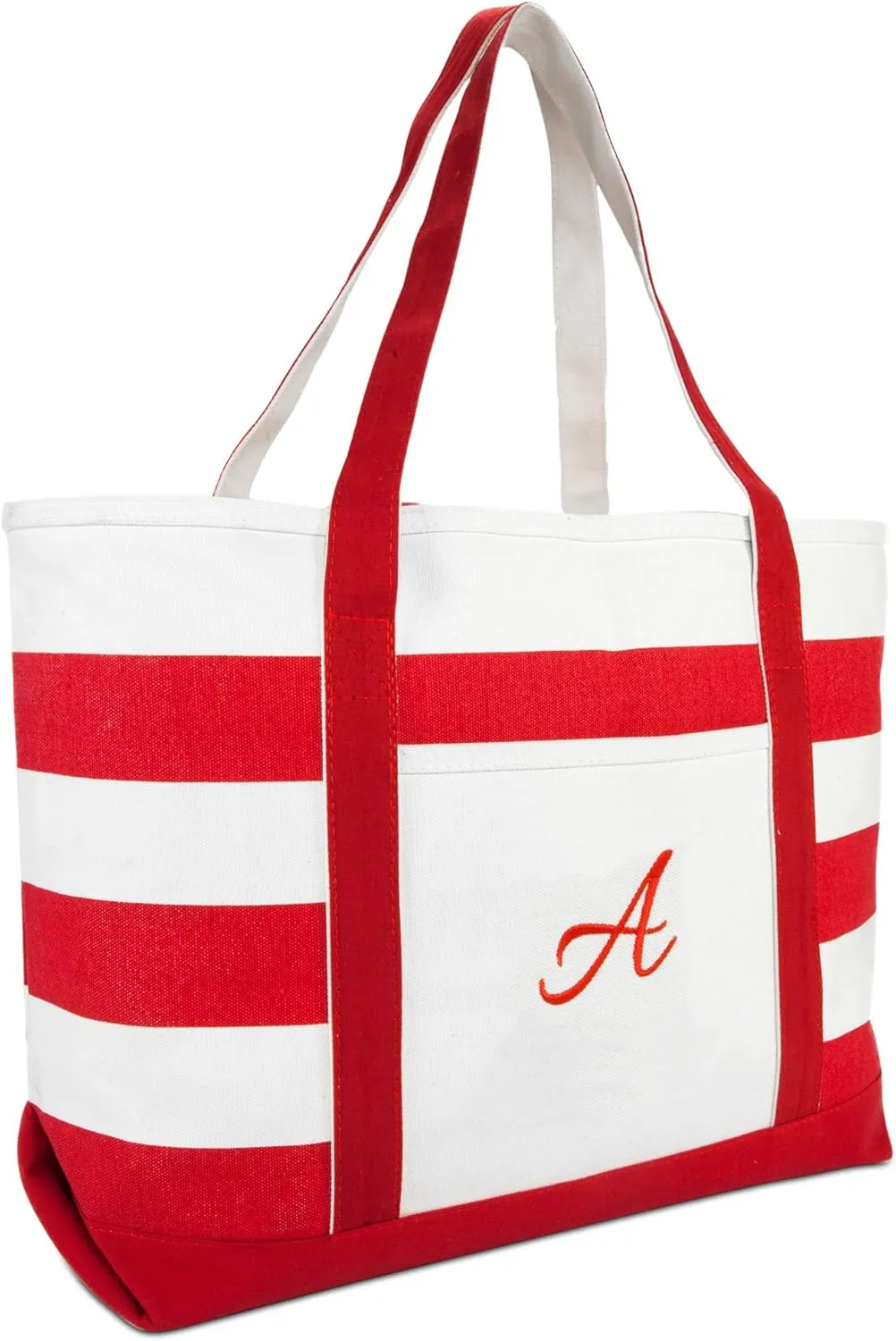 DALIX Beach Tote Bag Shoulder Bags Striped Monogrammed Red Ballent Letter A - Z