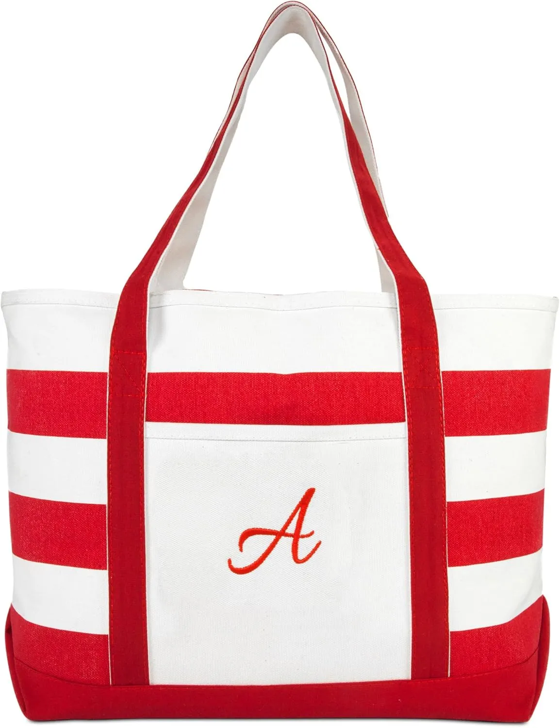 DALIX Beach Tote Bag Shoulder Bags Striped Monogrammed Red Ballent Letter A - Z