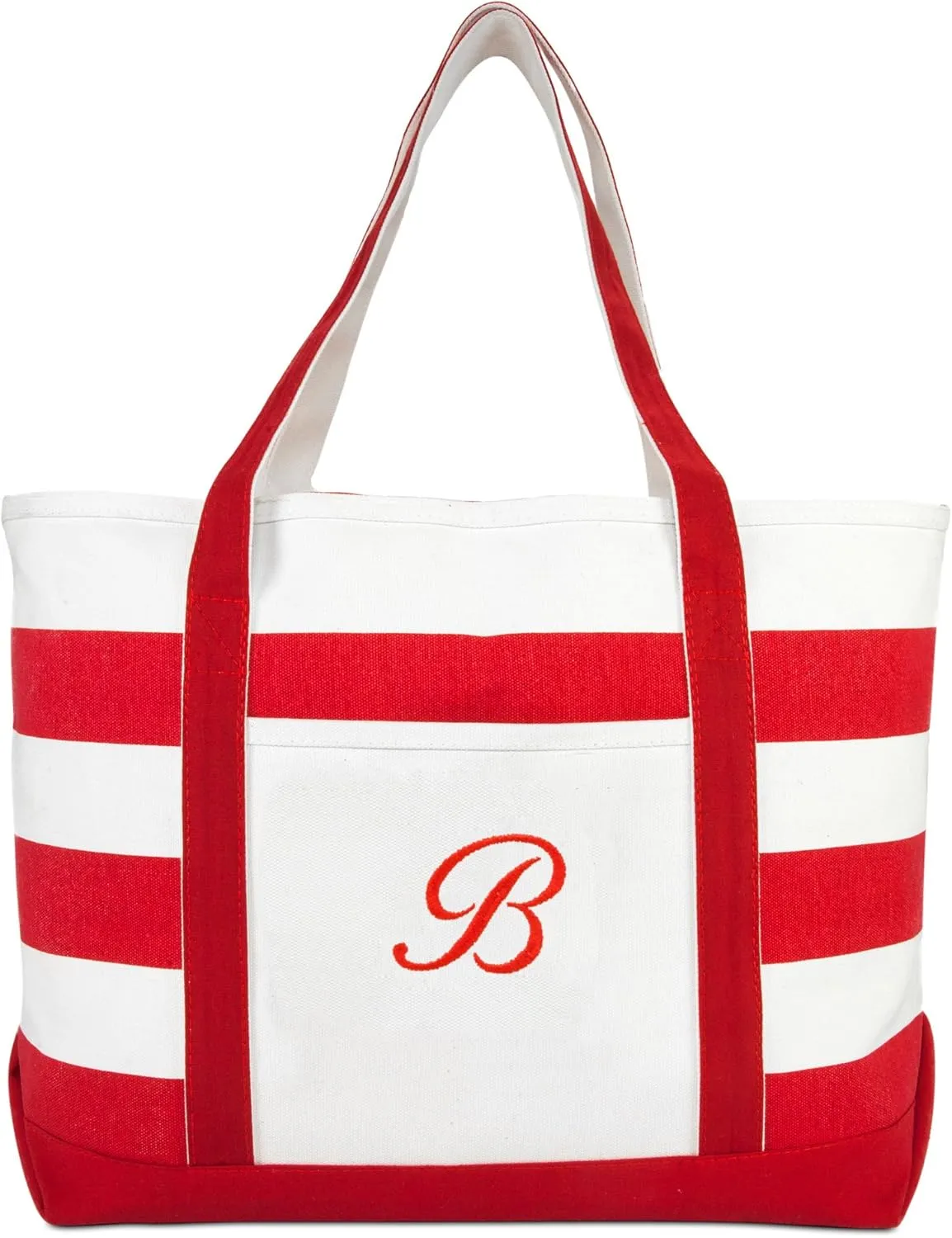 DALIX Beach Tote Bag Shoulder Bags Striped Monogrammed Red Ballent Letter A - Z