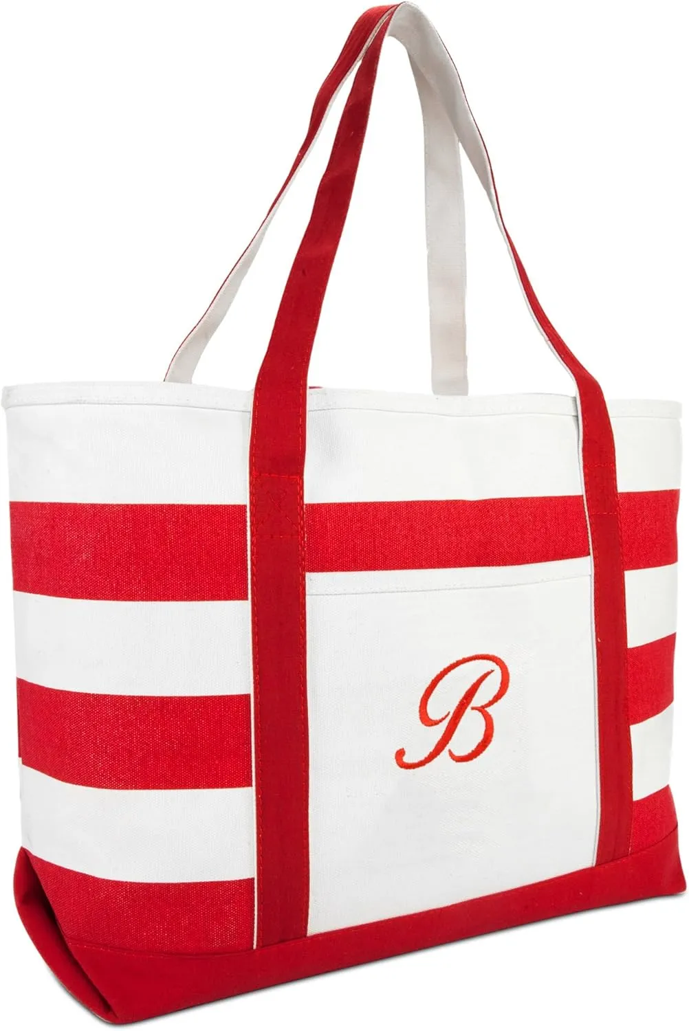 DALIX Beach Tote Bag Shoulder Bags Striped Monogrammed Red Ballent Letter A - Z