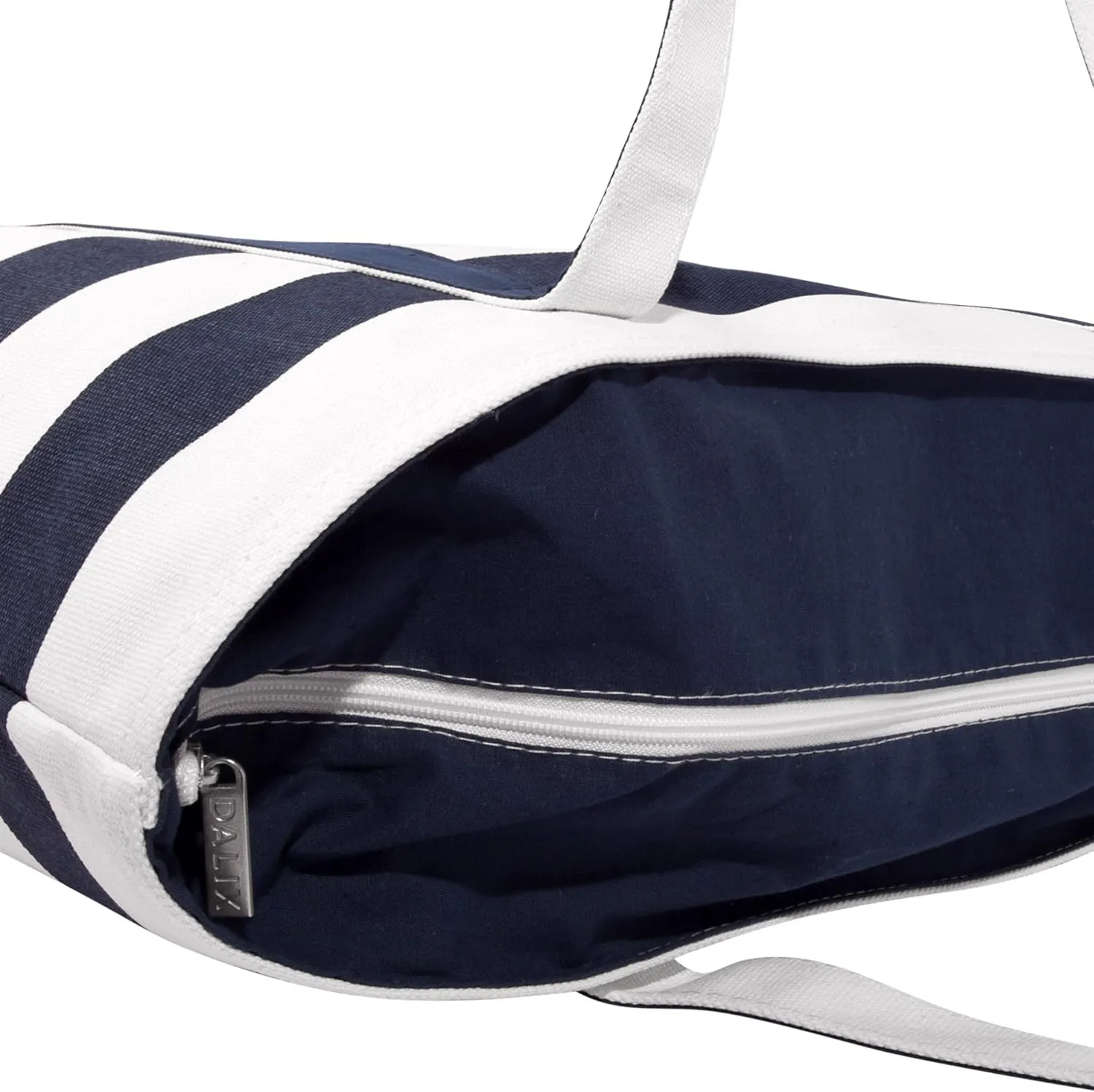 DALIX Premium Beach Bags Striped Navy Blue Zippered Tote Bag Monogrammed A - Z
