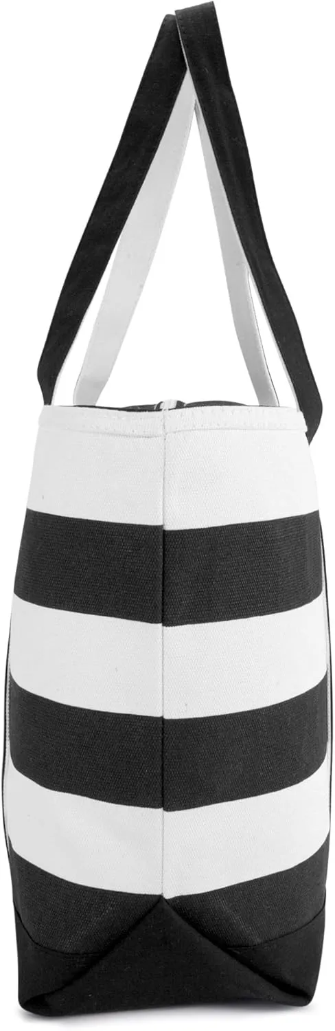 DALIX Striped Beach Bag Tote Bags Canvas Personalized Black Ballent Letter A - Z