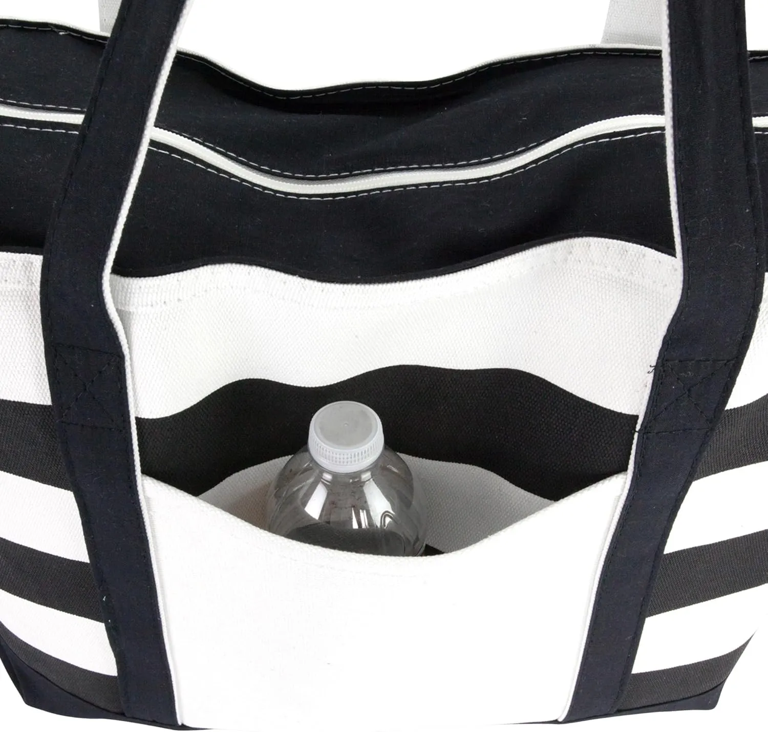 DALIX Striped Beach Bag Tote Bags Canvas Personalized Black Ballent Letter A - Z