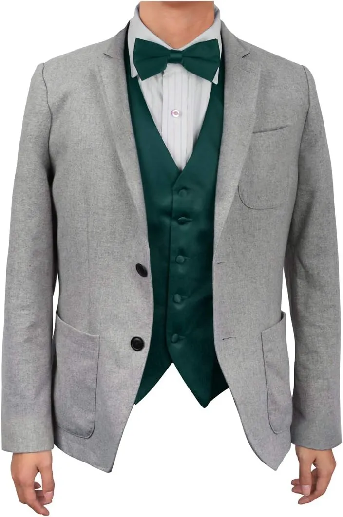 Dan Smith Men's Fashion Italy Series Plain Microfiber Fashion Vest Matching Bow Tie With Bags