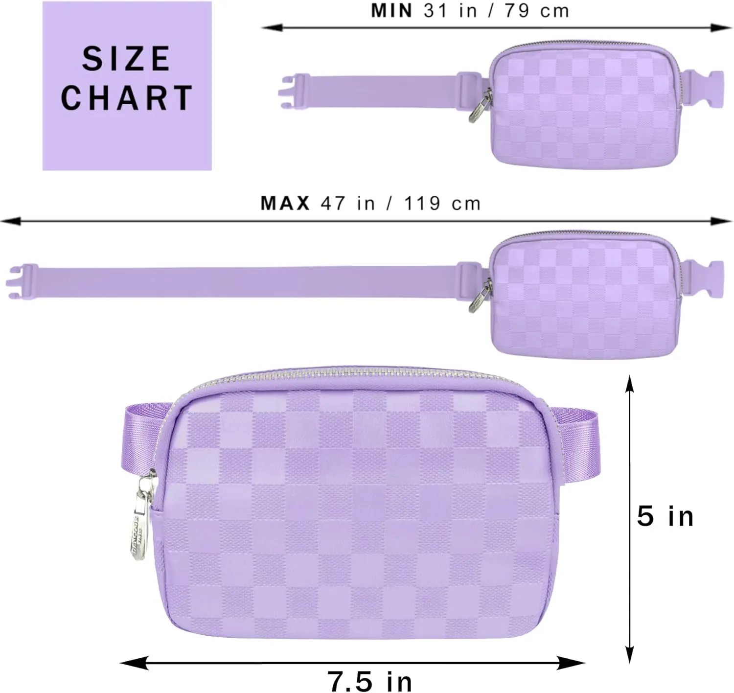 DANCOUR Purple Checkered Belt Bag – Leather Crossbody Fanny Pack for Women, Stylish Waist Bag, Trendy Cross Body Bag, Fashionable Fanny Pack for Travel, Everyday, and On-the-Go Looks