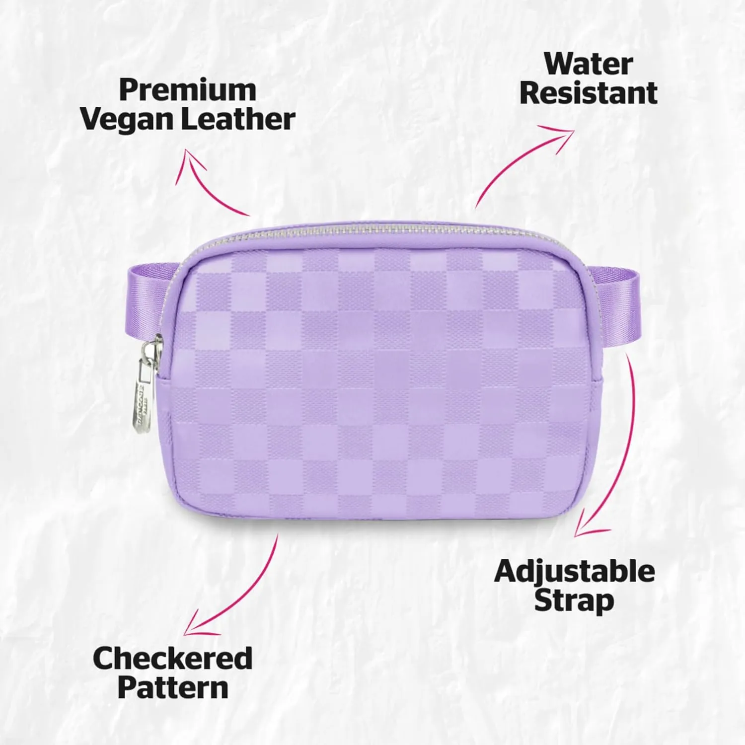 DANCOUR Purple Checkered Belt Bag – Leather Crossbody Fanny Pack for Women, Stylish Waist Bag, Trendy Cross Body Bag, Fashionable Fanny Pack for Travel, Everyday, and On-the-Go Looks