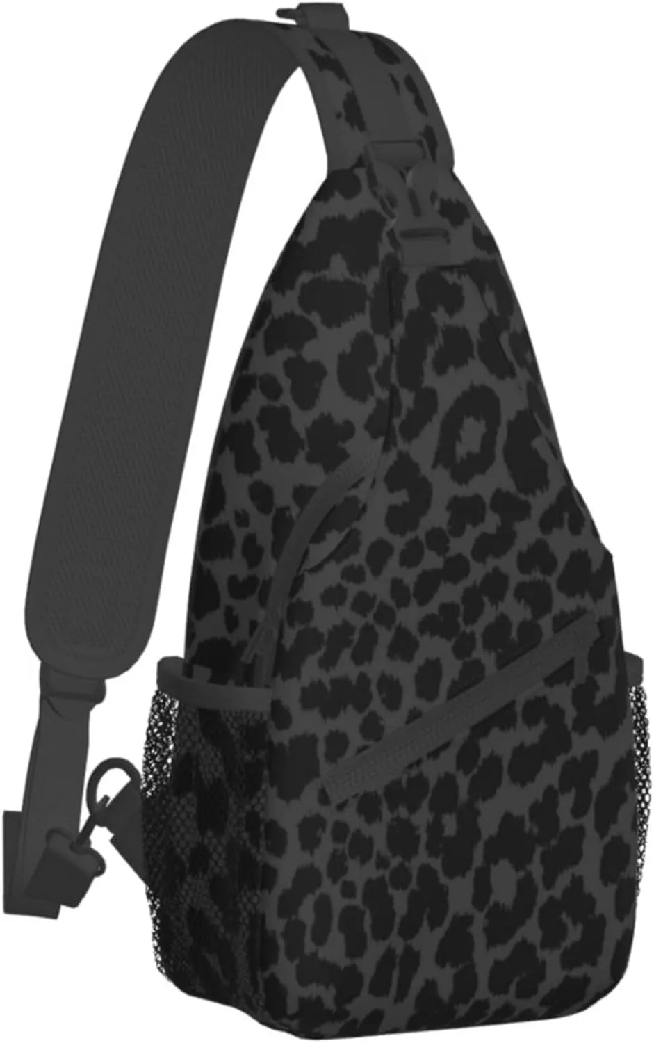 Dark Gray Black Leopard Cheetah Print Sling Bag Water Resistant Crossbody Personal Pocket Bag Lightweight Chest Shoulder Backpack For Travel Hiking