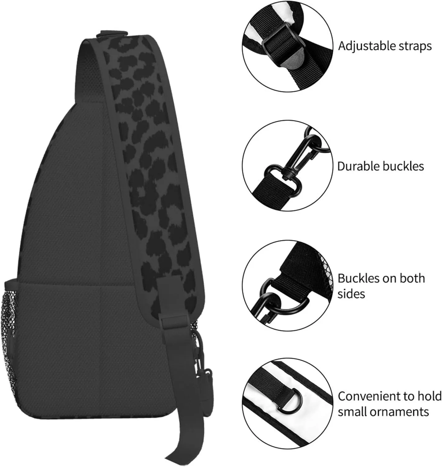 Dark Gray Black Leopard Cheetah Print Sling Bag Water Resistant Crossbody Personal Pocket Bag Lightweight Chest Shoulder Backpack For Travel Hiking