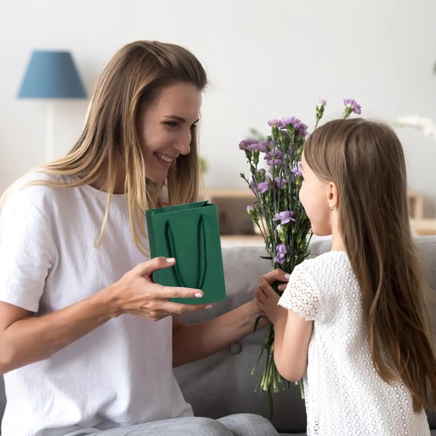Dark Green Gift Bags 50 Pack, Sdootjewelry Small Green Gift Bags, 5.1” x 2.4” x 7.5” Small Gift Bags Paper Bags with Handles, Deep Green Mini Gift Bags, Shopping Bags for Small Business, Retail and Shopping