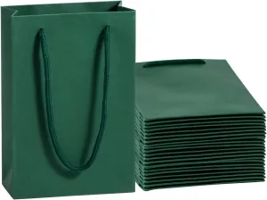 Dark Green Gift Bags 50 Pack, Sdootjewelry Small Green Gift Bags, 5.1” x 2.4” x 7.5” Small Gift Bags Paper Bags with Handles, Deep Green Mini Gift Bags, Shopping Bags for Small Business, Retail and Shopping