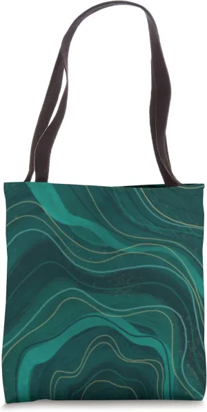 Dark Green Striped Topography Abstract Waves Tote Bag