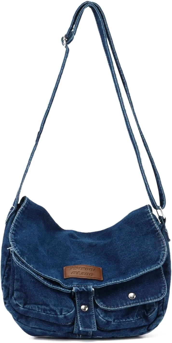 Denim Bag Casual Tote Bag Aesthetic Canvas Messenger Bag Lightweight Crossbody for Women and Men