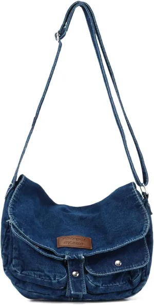 Denim Bag Casual Tote Bag Aesthetic Canvas Messenger Bag Lightweight Crossbody for Women and Men