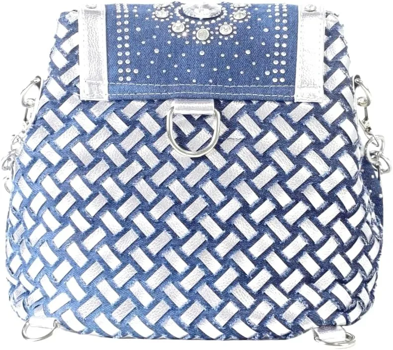Denim Bag Jeans Tote Bag Fashion Women Handbag Multifunctional Backpack Shoulder Bag Bling Diamond and Tassel (Silver)