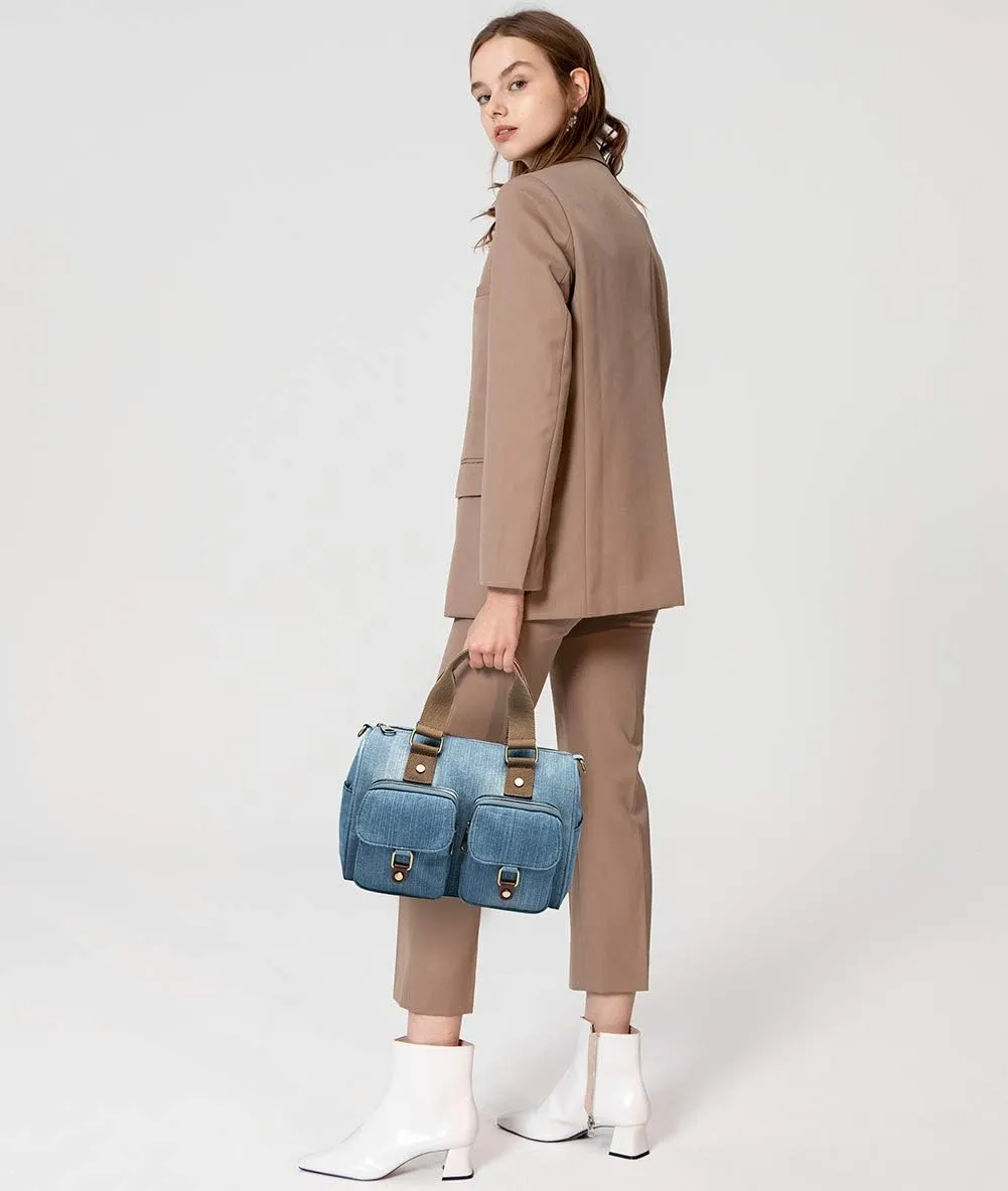 Denim Handbags for Women Jean Purse with Multiple Pockets Denim Blue Pocketbooks Tote Hobos Crossbody Bags