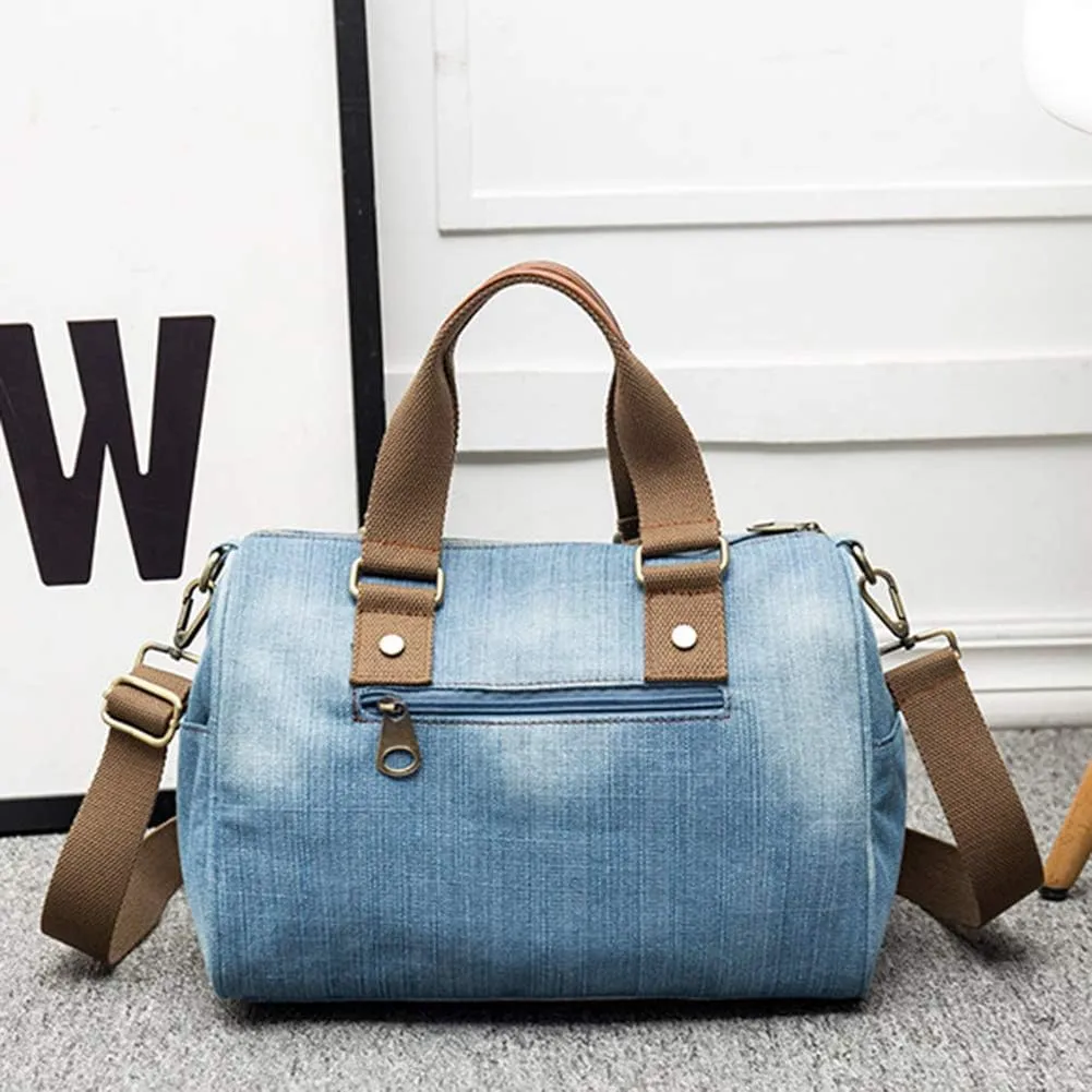 Denim Handbags for Women Jean Purse with Multiple Pockets Denim Blue Pocketbooks Tote Hobos Crossbody Bags