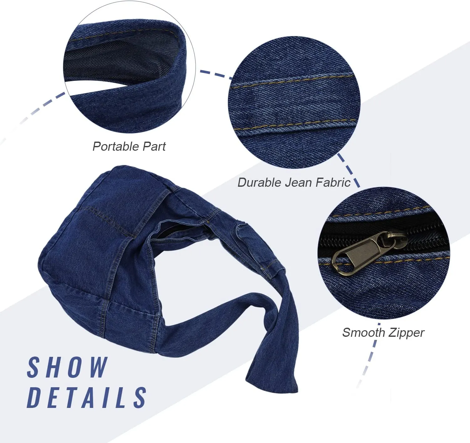 Denim Hobo Bags for Women Retro Jean Shoulder Bag Casual Jean Tote Handbags Vintage Satchel Bags for Teen Girls