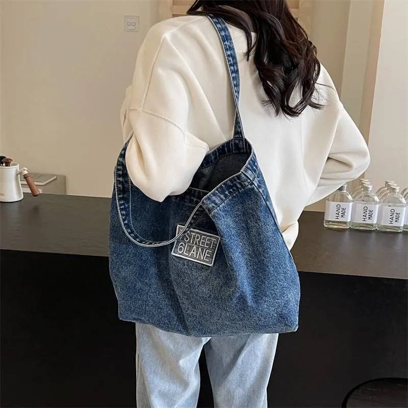 Denim Large Tote Bag Large Capacity Women's Shoulder Bag Summer Beach Bag Jean Handbag