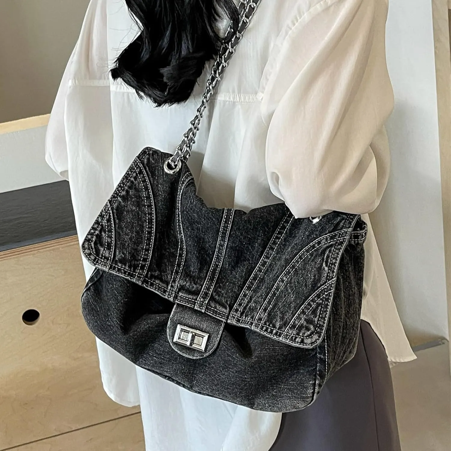 Denim Purse for Women Jean Purses Tote Bag for Women Handbags Work Bags Trendy Crossbody Bags Womens Shoulder Bag