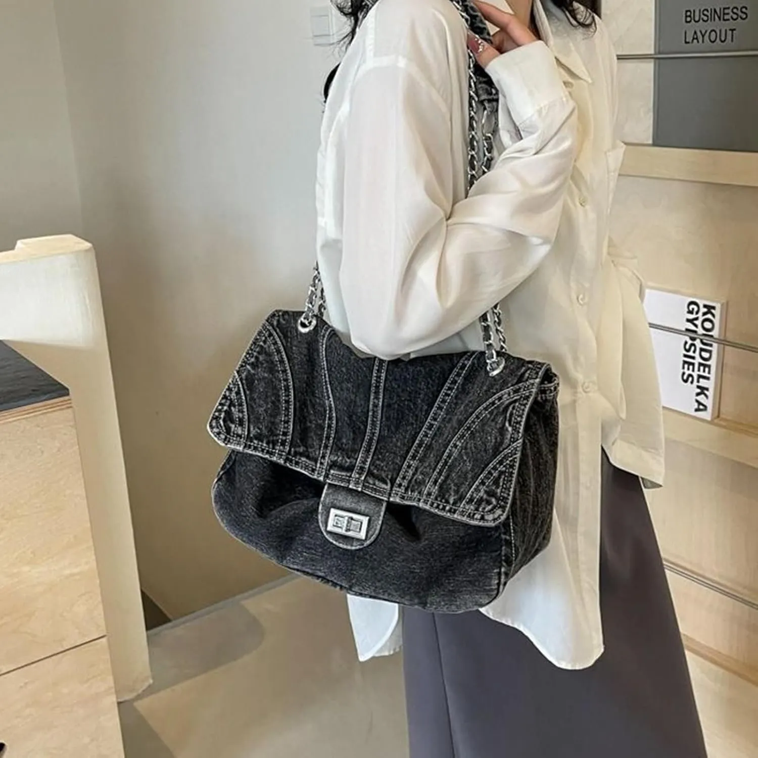 Denim Purse for Women Jean Purses Tote Bag for Women Handbags Work Bags Trendy Crossbody Bags Womens Shoulder Bag