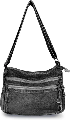 Denim Purses for Women, Large Capacity Jean Tote Bag Retro Canvas Shoulder Bag Lightweight Hobo Bag Crossbody Bag
