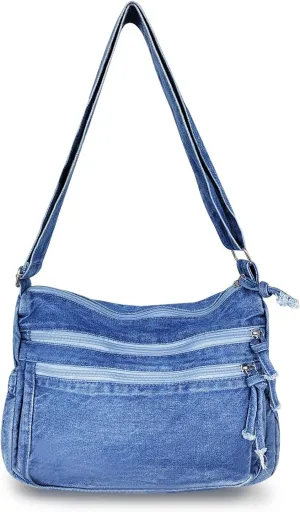 Denim Purses for Women, Large Capacity Jean Tote Bag Retro Canvas Shoulder Bag Lightweight Hobo Bag Crossbody Bag