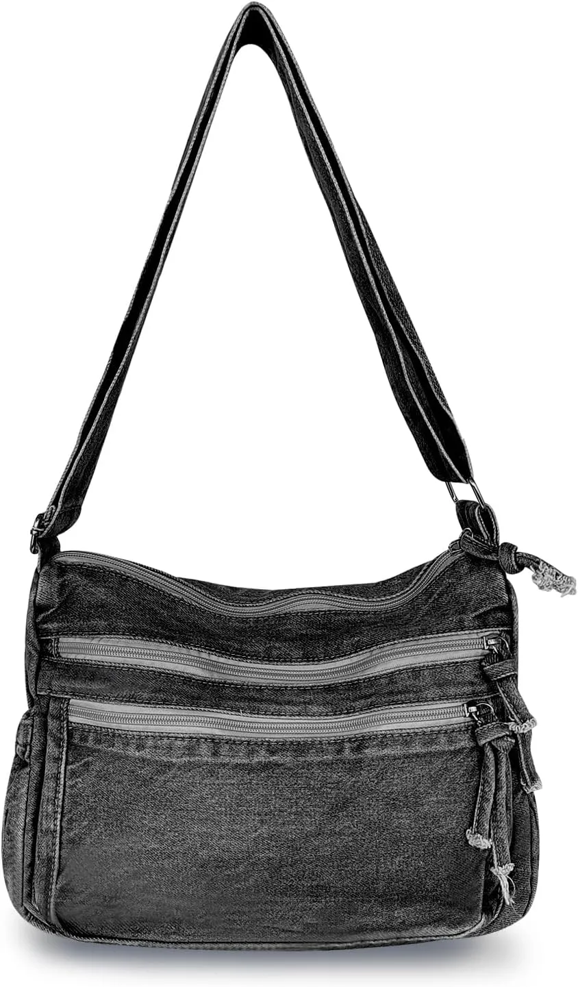 Denim Purses for Women, Large Capacity Jean Tote Bag Retro Canvas Shoulder Bag Lightweight Hobo Bag Crossbody Bag
