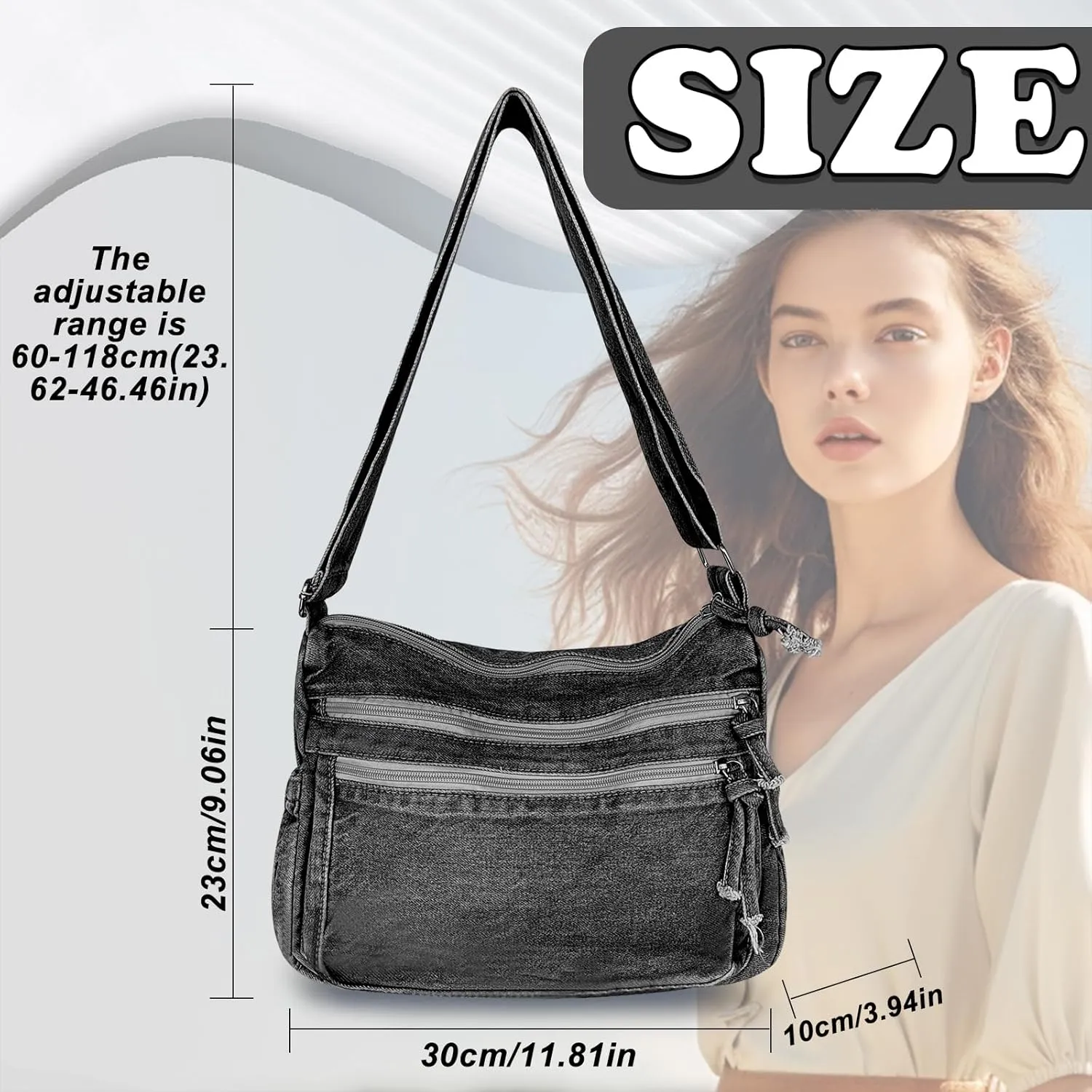 Denim Purses for Women, Large Capacity Jean Tote Bag Retro Canvas Shoulder Bag Lightweight Hobo Bag Crossbody Bag