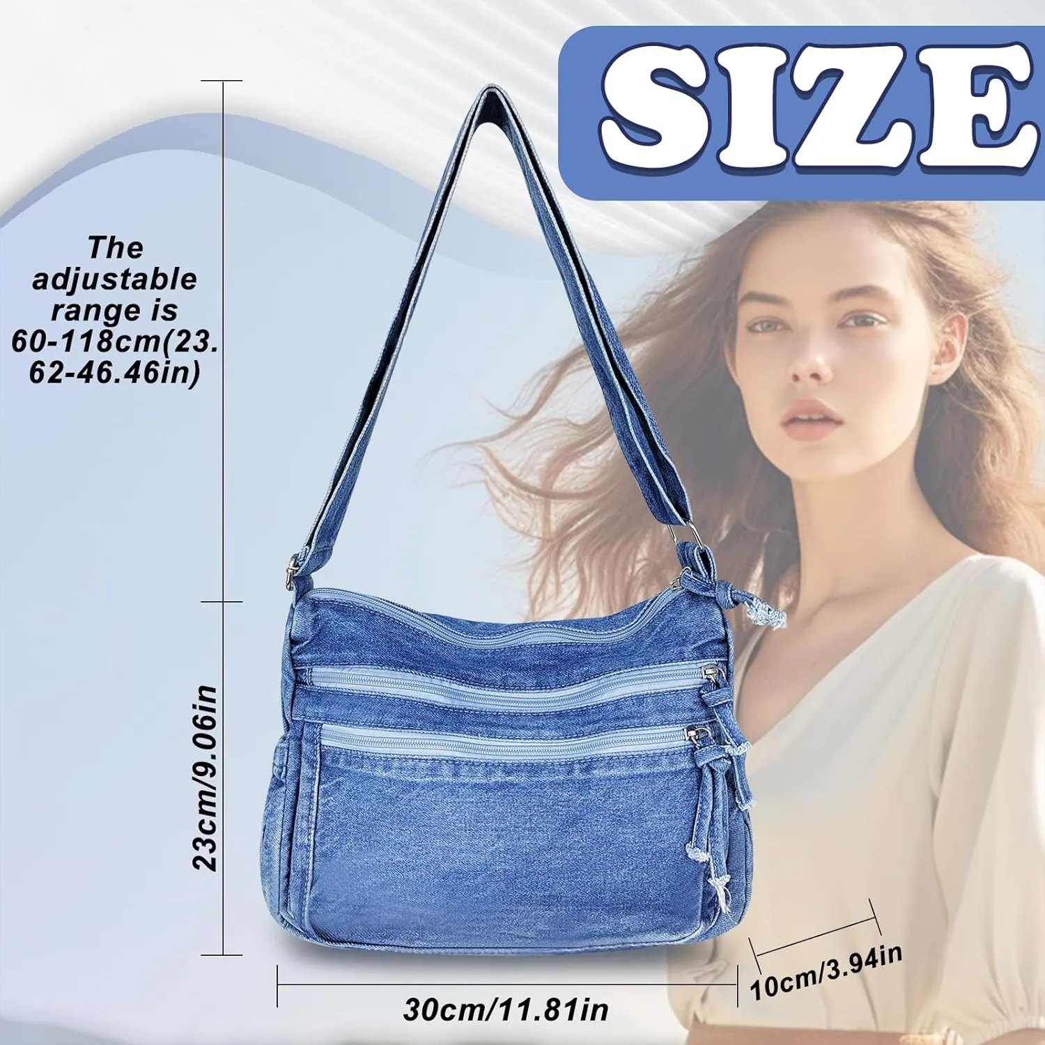 Denim Purses for Women, Large Capacity Jean Tote Bag Retro Canvas Shoulder Bag Lightweight Hobo Bag Crossbody Bag
