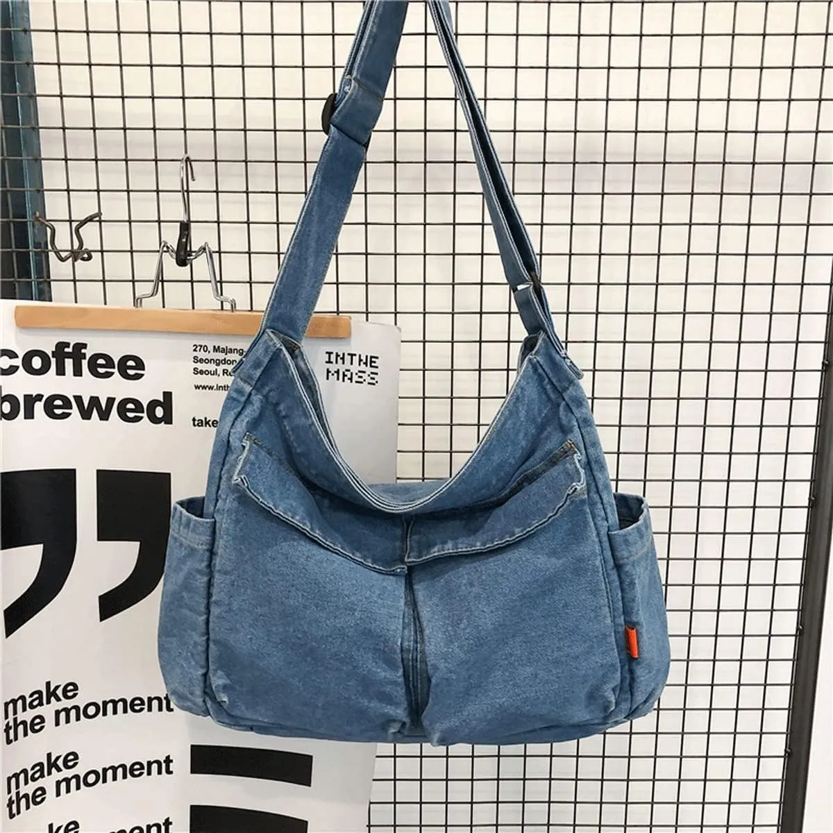 Denim Shoulder Bag Canvas Messenger Bag for Women Men Tote Bag Casual Retro Aesthetic Crossbody Bag Handbag