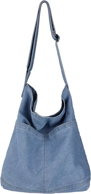 Denim Shoulder Bag Casual Tote Bag Large Hobo Handbag Jean Purse for Women