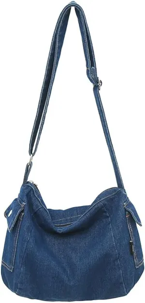 Denim Shoulder Handbag Casual Retro Style Tote Bag Convenient Adjustable Shoulder Strap Crossbody Bag